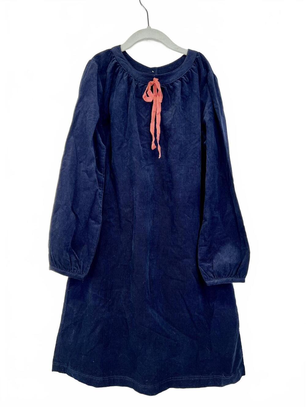 Olive Juice Girls Navy Blue Long Sleeve Cotton Dress with Pink Ribbon Neck XL 10